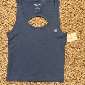 American Eagle medium blue tank top w/cut out back